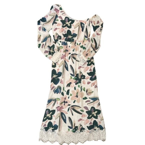 Stone Cold Fox Silk floral Off One Shoulder Maxi Dress with Lace detailing Rare - Picture 14 of 16